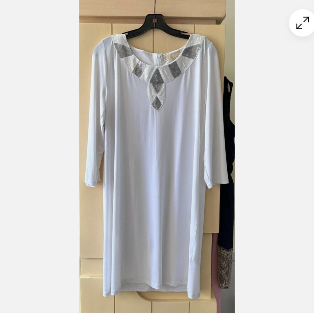 Michael kors white dress with sequin collar round neck size L cover up